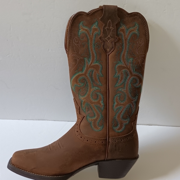 Justin Boots Brown Leather Cowboy Boots 5.5 Medium NEW - Picture 13 of 13